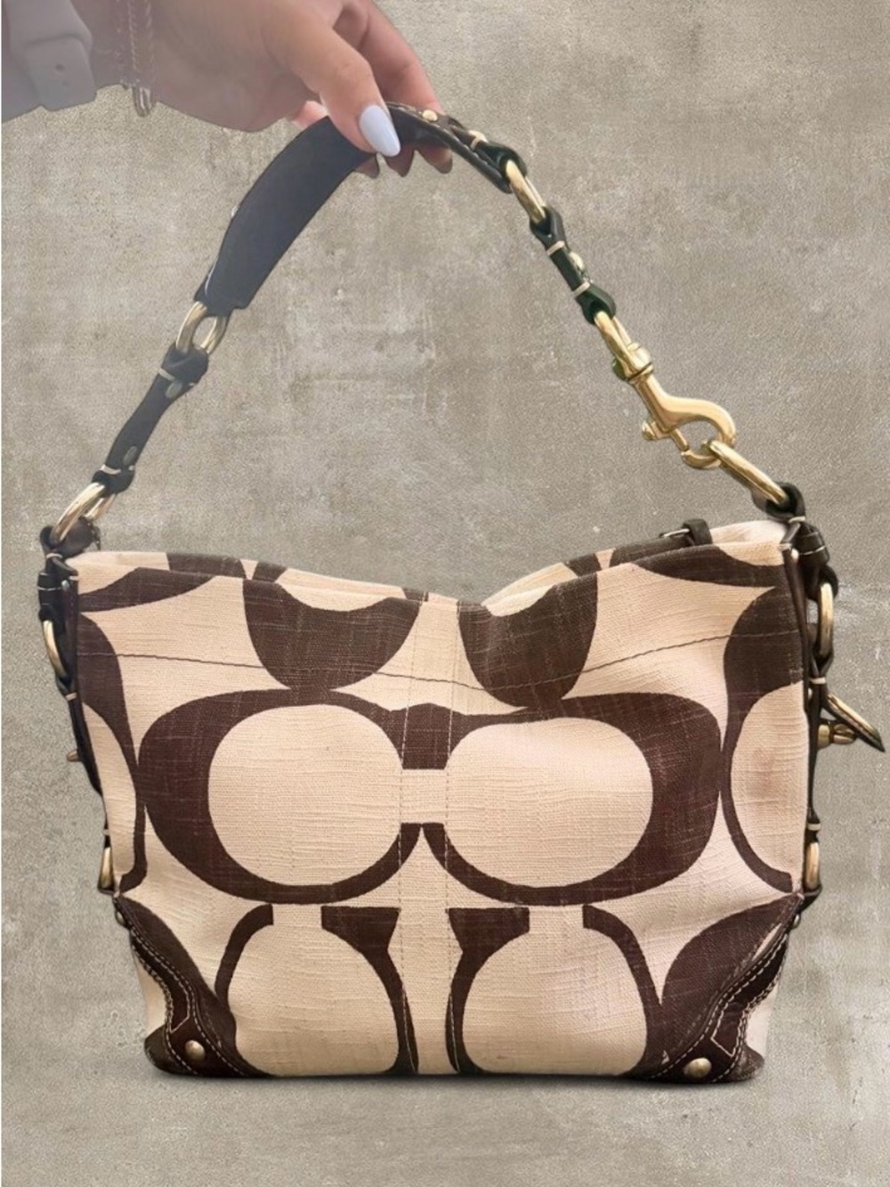 Y2k Coach Carly Hobo Cream/Brown Shoulder Bag (A0773 10794) Signature C